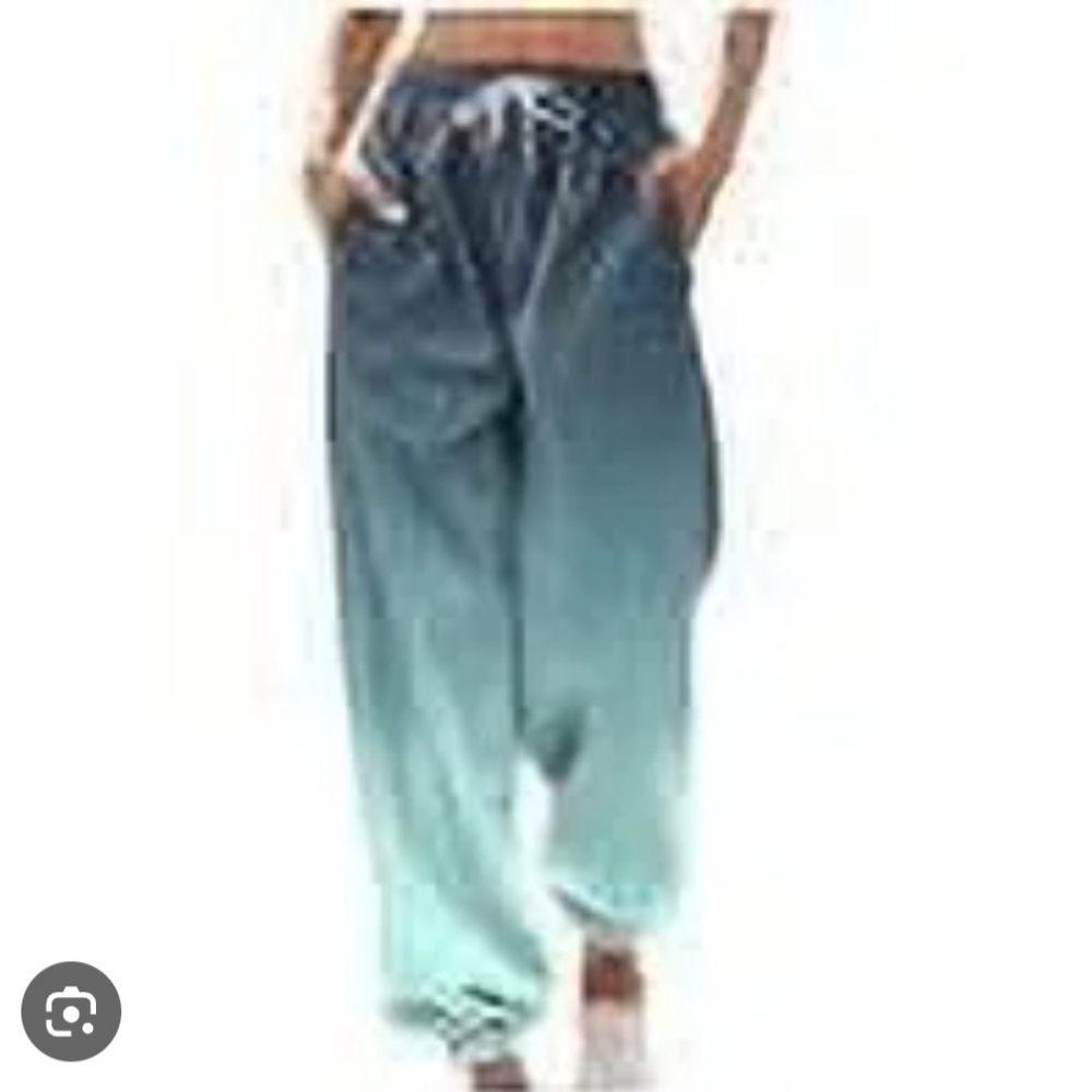 GUESS LOS ANGELES TIE DYE OMBRE AQUA TURQUOISE JOGGERS SIZE MEDIUM